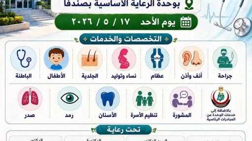 إنطلاق قافلة طبية شاملة بوحدة الرعاية الأساسية بصندفا  لخدمة الأهالى .